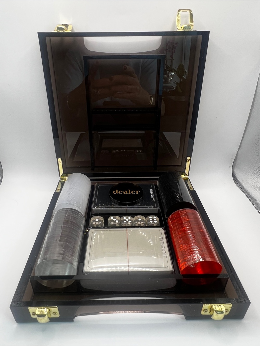Sunnylife Luxury Lucite Poker Set Smoky Acrylic Case – Complete Never Used
